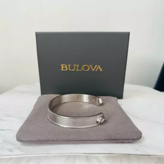 Bulova Precisionist Open Cuff Bracelet, Knurled Texture Design, Silver, NWT