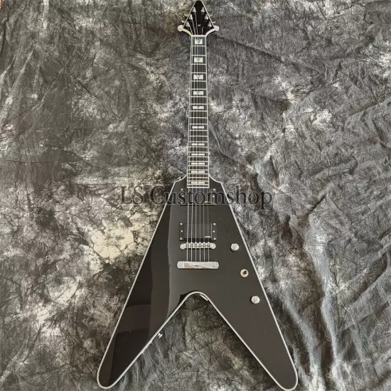 Custom Shop Flying V Electric Guitar Prophecy Black Solid Body Chrome Hardware