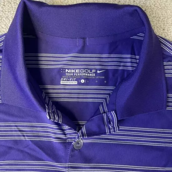 Nike Mens Large Golf Tour Performance Polo Shirt Dri-fit Size L Purple Stripes