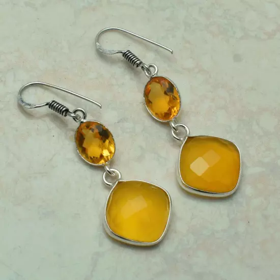 Yellow Onyx Citrine Handmade Drop Dangle Earrings Jewelry 1.84"AE 59988