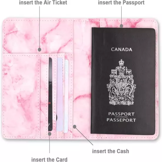 RFID Blocking Passport Holder Cover Case,Pink Marble Passport Wallet for Girl & 