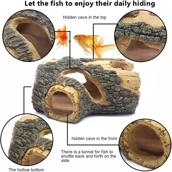 Log Resin Hollow Tree Trunk Ornament, Fish Tank Decoration Wood House Aquarium H