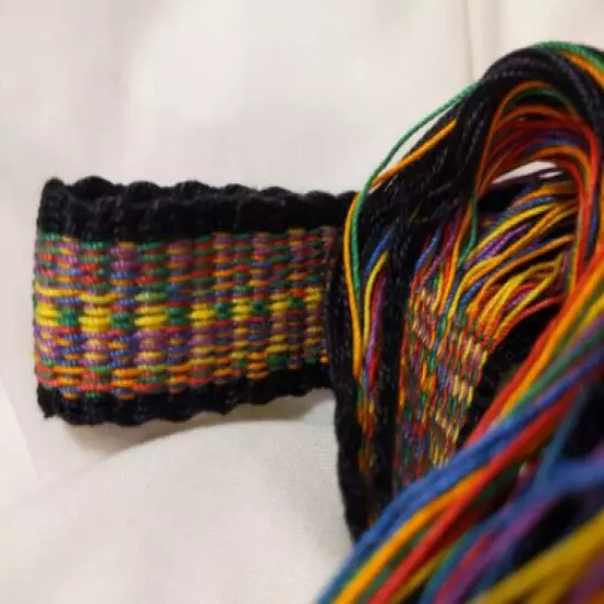 Item93020201 Powder horn strap belt Rainbow and black cotton 42.5" long x 7/8"