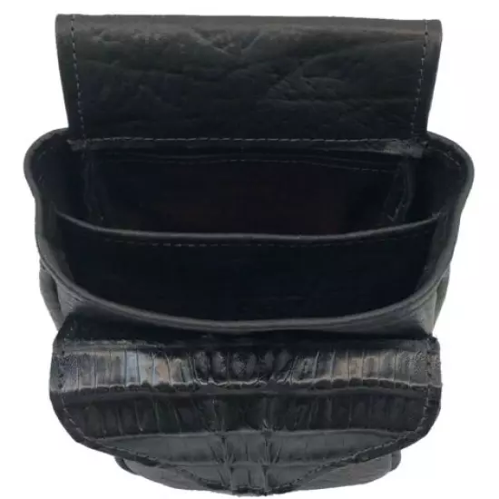 CROCODILE & BUFFALO HIDE SHOTGUN SHELL POUCH Skeet Sporting Clays Trap BLACK #B