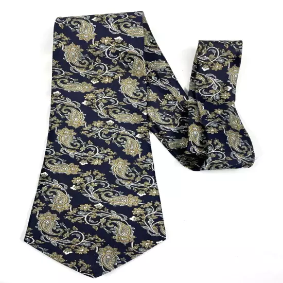 Rene Chagal Hand Made Blue Paisley Necktie Silk Tie Men's 3.5" x 59"