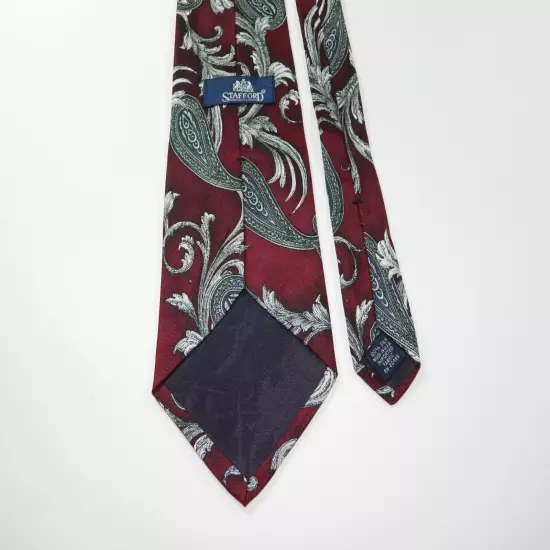 Men's Stafford Silk NECKTIE Tie MADE IN USA MAROON GRAY PAISLEY BAROQUE