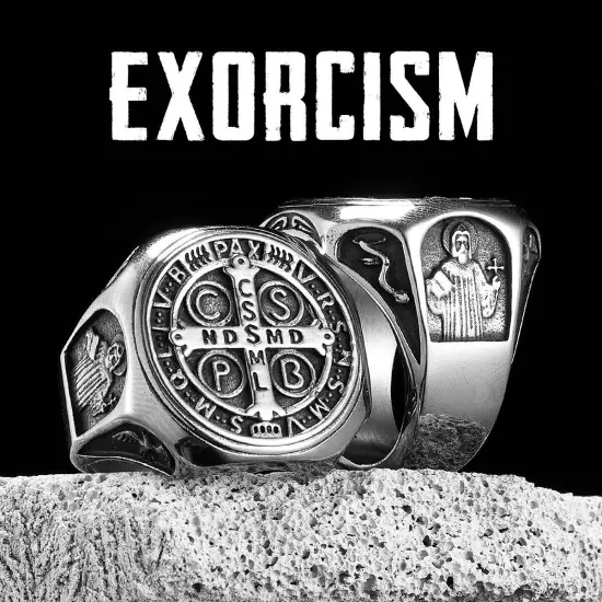 Catholic Saint Benedict Exorcism Amulet Men Rings Stainless Steel Size 7-13