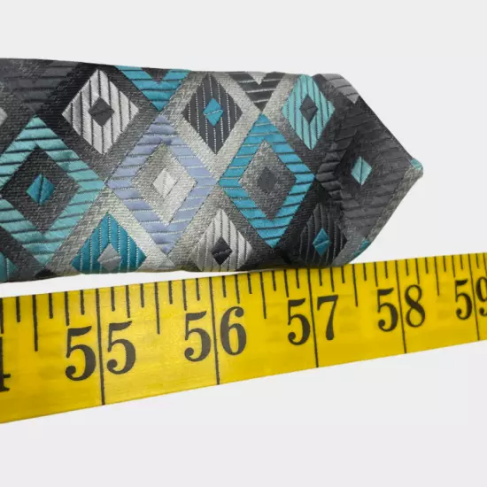 Croft & Barrow Teal Silver Gray Geometric Silk Necktie Tie Men's 3.5" x 58"