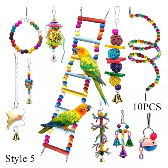 Parrot Toys Set Metal Rope Ladder Takraw Ball Ring Colorful Bell Training Toy