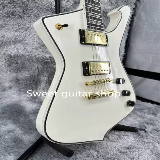 New White Iceman Electric Guitar Gold Hardware Fixed Bridge 2H Pickup Solid Body