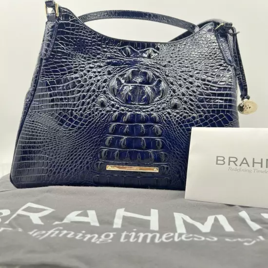 Brahmin Dayton Melbourne Shoulder Bag Dark Blue NWOT Registration /Dust Cover