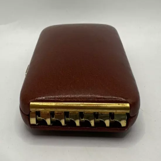 Vintage BUXTON Brown Cowhide 6 Key-Tainer Enclosed Key Holder Case