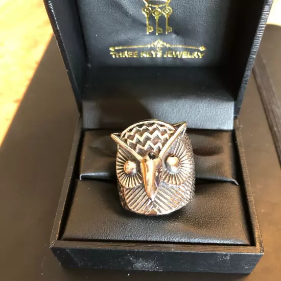 Three Keys Jewelry Silver Tone Owl Face Finger Ring Size 8