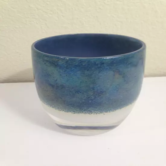 GLASSYBABY Candle Holder Dark & Light Speckles blue teal white iridescent Votive