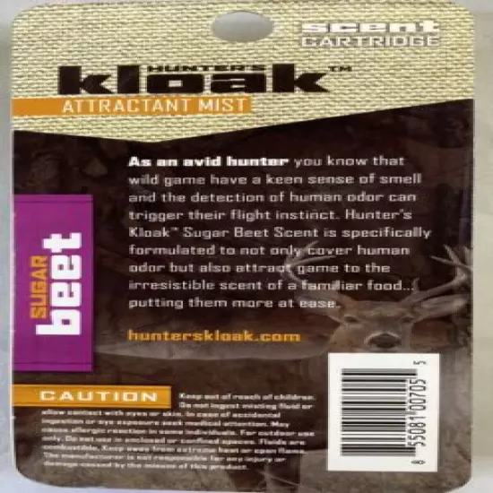 Hunters Kloak Attractant Mist Sugar Beet Scent Cartridge Lot of 2 Bottles New