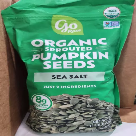 Go Raw Sprouted Organic Pumpkin Seeds with Sea Salt 22 oz Gluten Free Kosher NEW