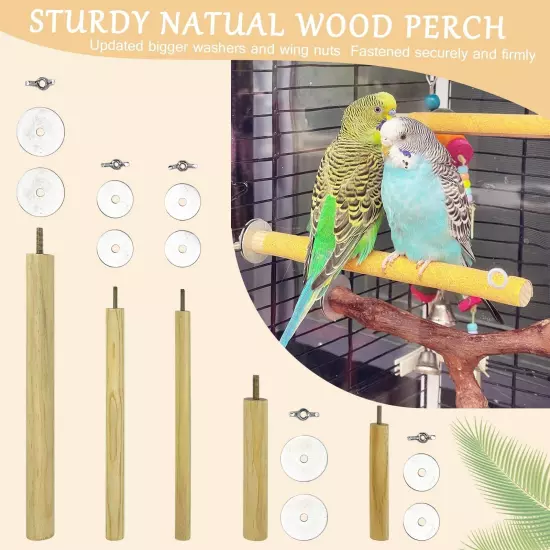 S&X Bird Perch, 5 PCS of Natural Wood Perches with Different Widths and Lengt...