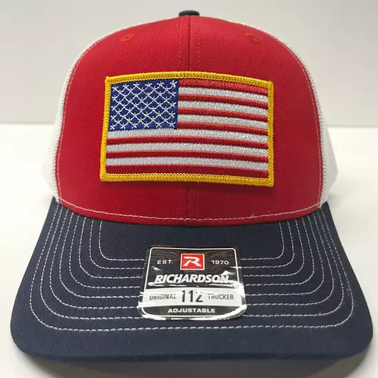 Richardson 112 American Flag 6 Panel Adjustable Snapback Trucker Mesh Hat