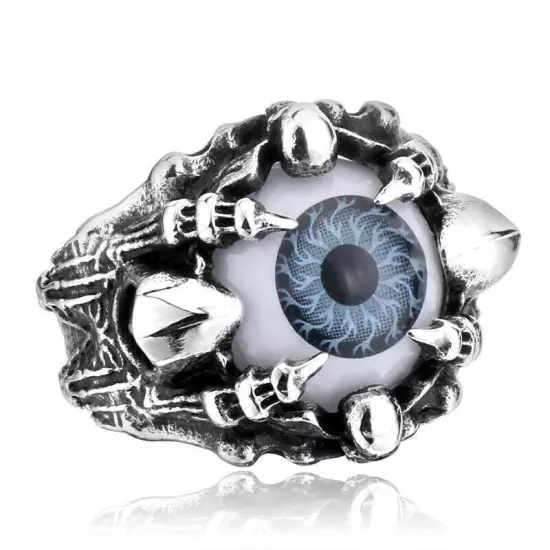 Gray Evil Eye Vintage Ring Stainless Steel Skull Guardian God Eye Ring Punk Rock