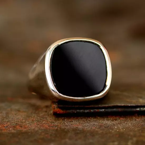 Natural Black Onyx Mens Ring, 925 Solid Sterling Silver, Best Gift For Father