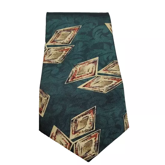 Green and Beige Falling Diamond Trio Pattern Ambassador Vintage Business Necktie