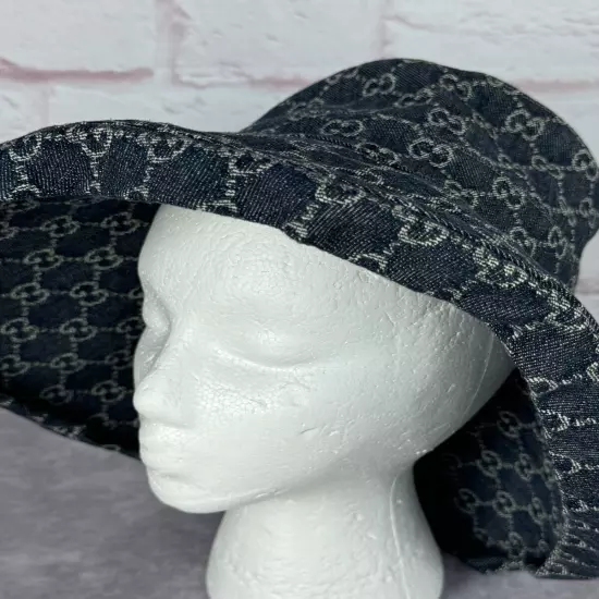 Gucci Eco Washed Gg Denim Wide Brim Hat Large