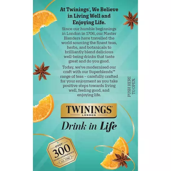 Twinings Soothe Decaf Orange and Star Anise Herbal Tea Bags 18/Box (F15007)