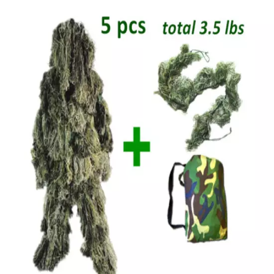 New Ghillie Suit XL/XXL Forest Camouflage Camo Woodland Hunting 4-Piece + Bag