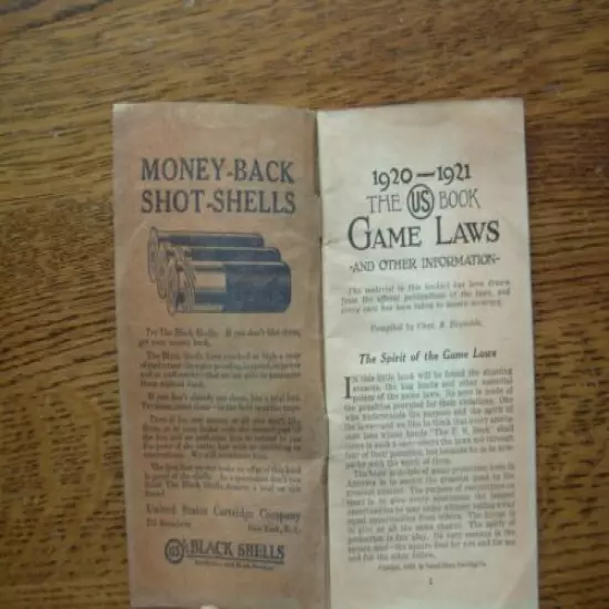 RARE U.S. CARTRIDGE GAME LAWS CATALOG 1920-1921 BLACK SHELLS