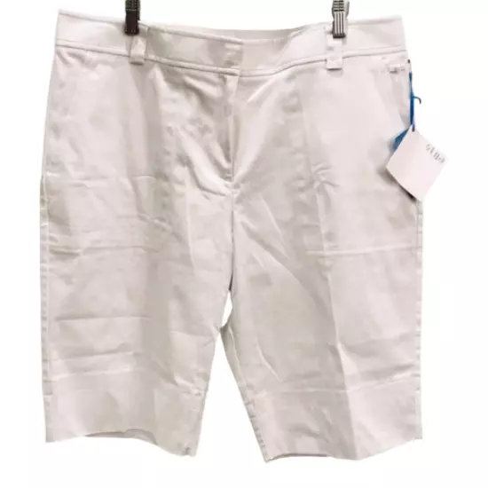 LIJA Womens Golf Bermuda Shorts White Stretch Pockets Flat Front 16 New