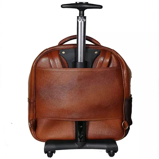 TOP GRAIN REAL LEATHER BACKPACK TROLLEY TRAVEL ROLLER CASE CABIN CHECKIN BACKPAC