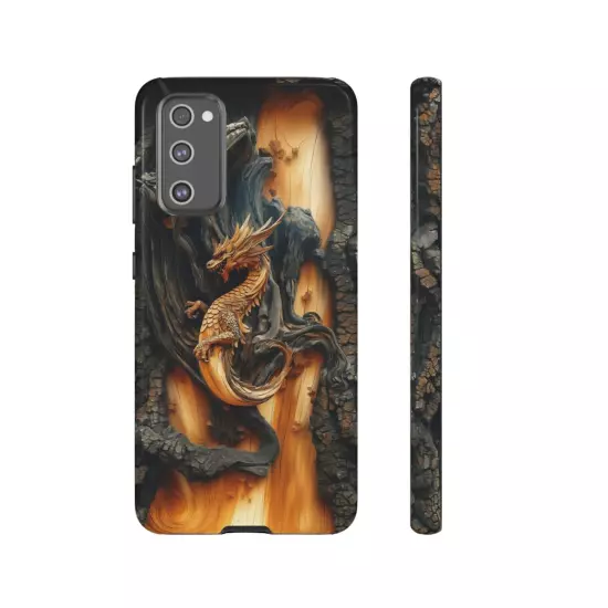 For iPhone, Samsung Galaxy, Pixel - Phone Case Cover - Carved Wood Dragon Print