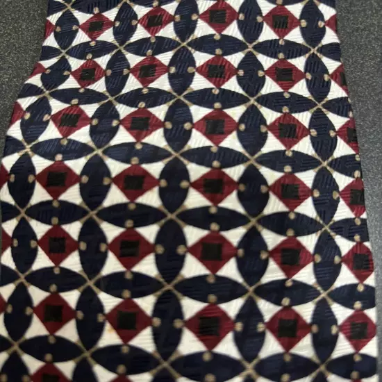 Hand Made XMI 325 Series Tie Red Grey & Black Geometric Excellent Condition