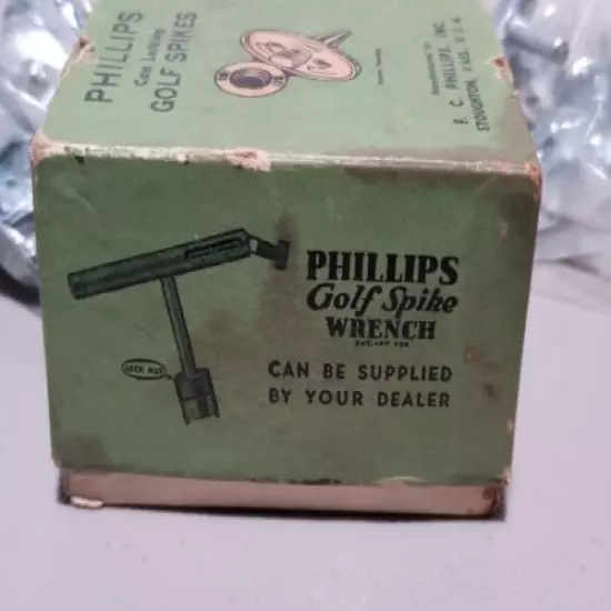 VINTAGE PHILLIPS CAM LOCKING METAL GOLF SPIKES WITH ORIGINAL BOX AND WRENCH TOOL