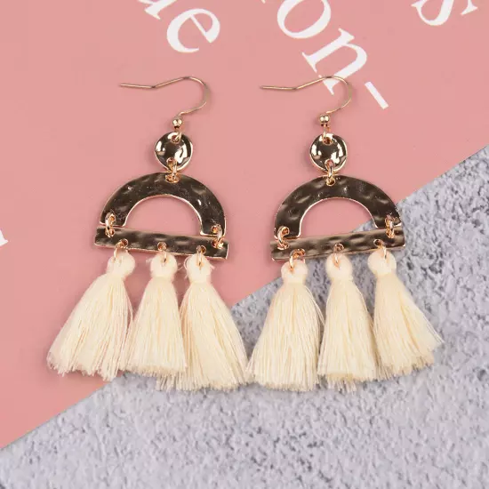 Fashion Women Bohemian Earrings Long Tassel Fringe Drop Dangle Ear Stud Jewelry