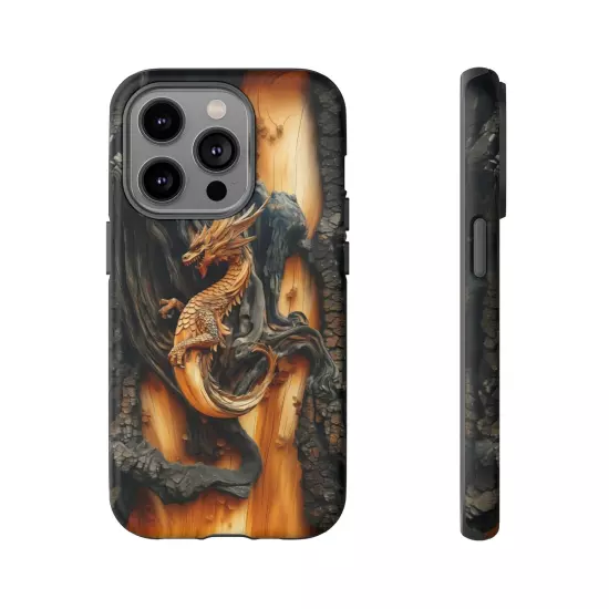 For iPhone, Samsung Galaxy, Pixel - Phone Case Cover - Carved Wood Dragon Print