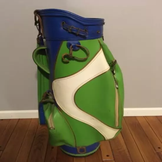 Retro Leather Vintage Royal Golf Cart Bag With Head & Rain Cover Green White