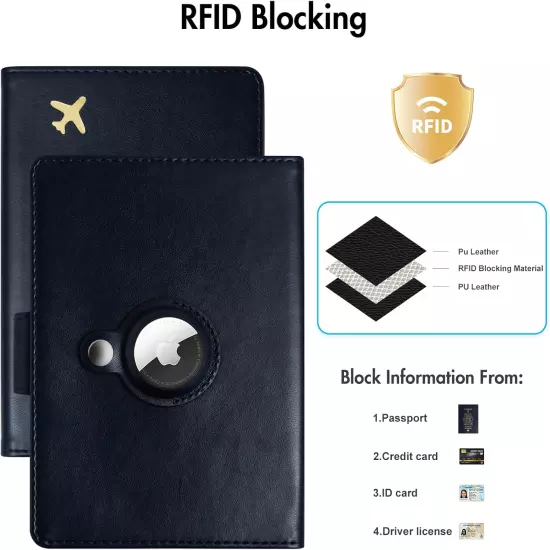 Passport Holder with Airtag Pocket, RFID Blocking Passport Wallet, Leather Passp