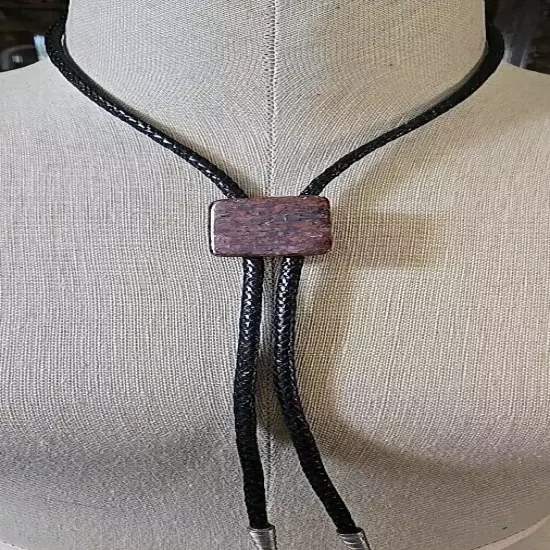 Black Bolo tie with Granite Rectangular 1.5"x1" Clasp 30 Inch Tie