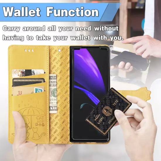 For samsung galaxy z fold 3/4/5/6 Cute PU Leather Flip Phone Case Kickstand NEW