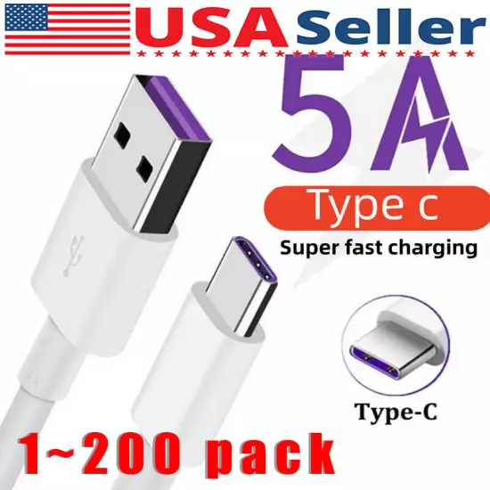 USB Type C Data Cable 5A Fast Charging USB-A to USB-C Charger lot Cord For Phone