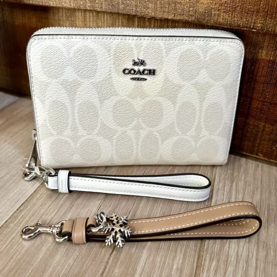 NEW Coach Long Zip Around Wallet in Chalk/Signature/Glacier White #CN051 NIB