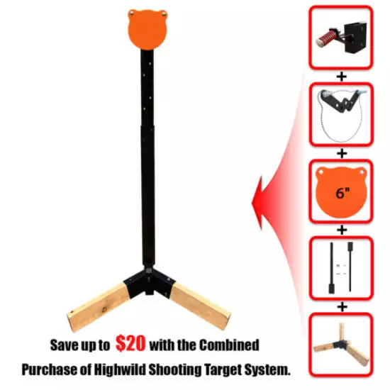 AR500 Steel Target Stand System 6" Gong + 2x4 Stand Mount Kit, Height Adjustable