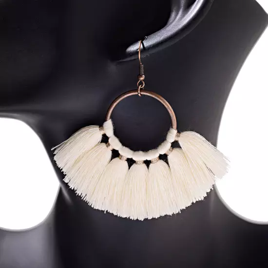 Fashion Women Bohemian Earrings Long Tassel Fringe Drop Dangle Ear Stud Jewelry