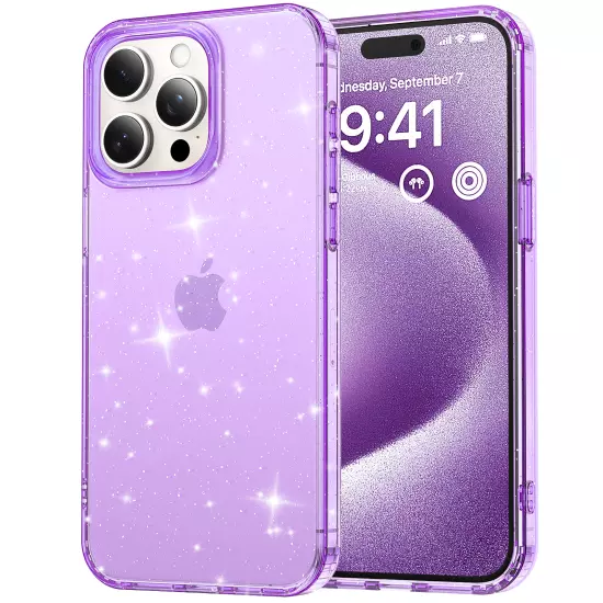 For iPhone 16 Pro Max 15 14 13 12 11 Slim Glitter Transparent Clear Phone Case