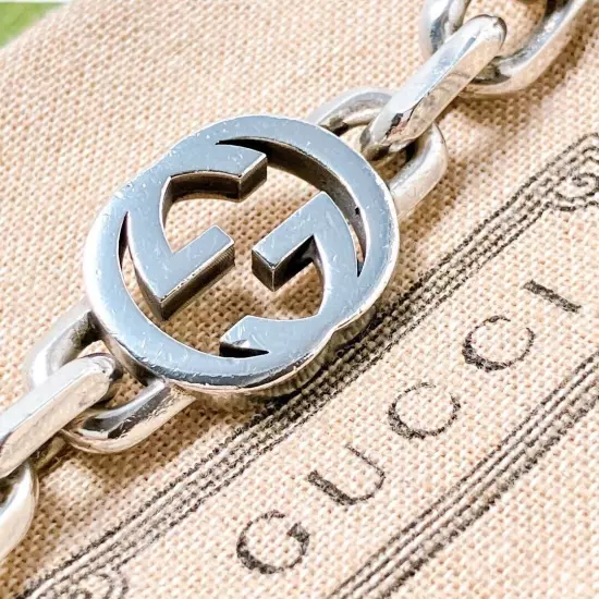 Gucci Silver 925 Interlocking GG Bracelet Men's SB81 Used