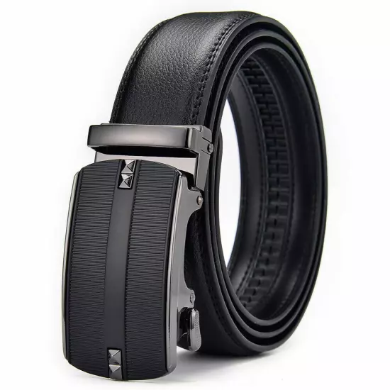 Luxury Men's Real Leather Belt Automatic Buckle Ratchet Waist Strap Jeans Dress