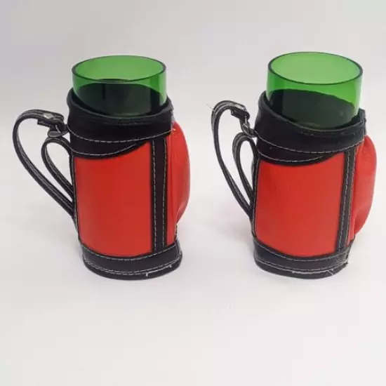 VTG Golf Club Red Leather Caddy Bag with Green Drinking Glass Tumbler Tee Holder