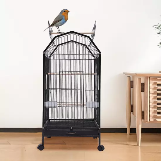 39.9" Large Bird Cage Cockatiel Parakeet Finch Rolling Canary Cage with Stand