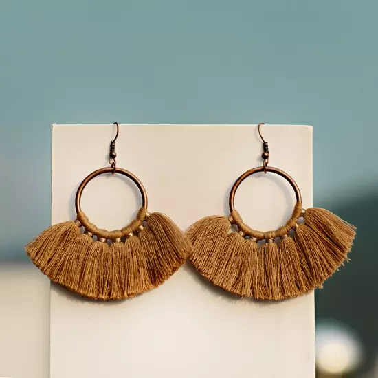 Fashion Women Bohemian Earrings Long Tassel Fringe Drop Dangle Ear Stud Jewelry